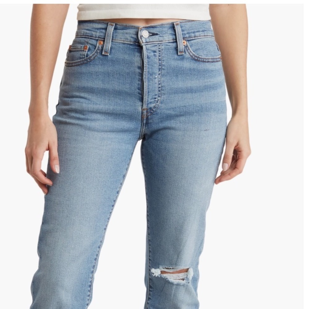Levi's Wedgie Straight Jeans Distressed Ripped Light Wash High Rise Women 28x28 - Picture 2 of 9